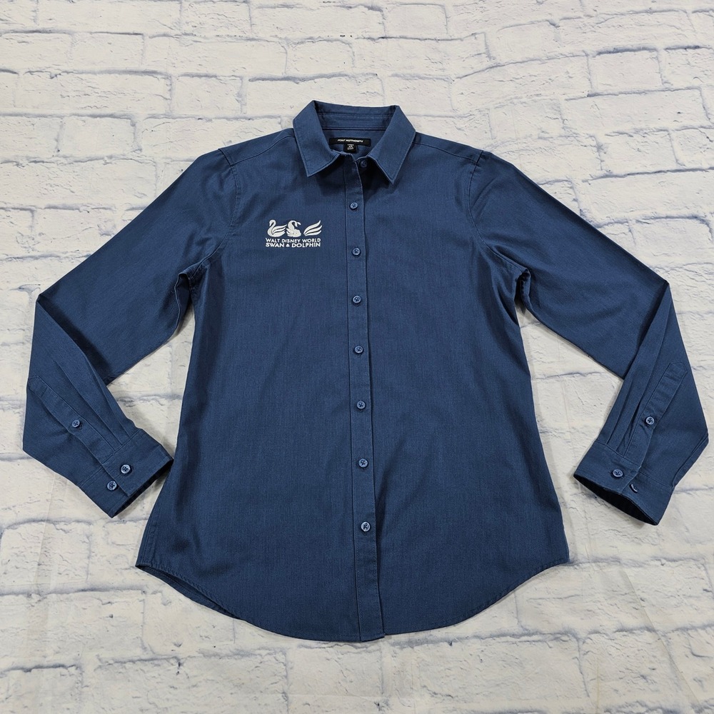 Port Authority Button Down Shirt Womens XS Navy Blue Disney Swan & Dolphin